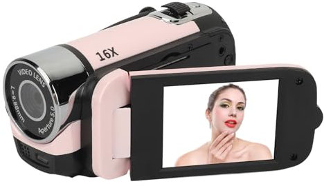 Appareil Photo Numérique 16MP, Résolution Vidéo 1080P, Zoom Numérique 16X, Lumière D'appoint, Enregistrement en Boucle, Fonction Selfie, Connexion USB (Rose)