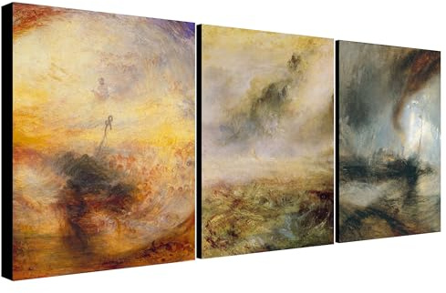 Seascape Storms - Set of 3 prints by J.M.W. Turner - Wrapped Framed Canvas Wall Art - Various Sizes (A1 [81cm x 61cm])