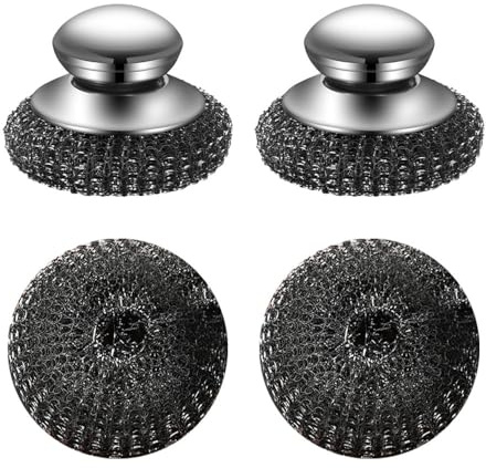 2 Pièces Épurateur Vaisselle en Acier Inoxydable, Brosse de Nettoyage, Éponges avec Poignée et 2 Éponges Remplaçable à Récurer, Boules de Fil pour Nettoyer Vaisselle, Marmites en Fonte,Poêles,Grilles