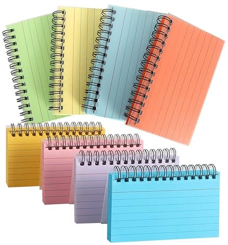Mehrfarbige Karteikarten, linierte Spiralbindung, Revisionskarten, Notizpapier, 12,7 x 7,6 cm, jede spiralförmige Karteikarte mit PVC-Einband (mehrfarbig)