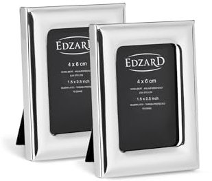 EDZARD 2 Stück Fotorahmen Bilderrahmen Adria für Foto 4 x 6 cm, edel versilbert, anlaufgeschützt