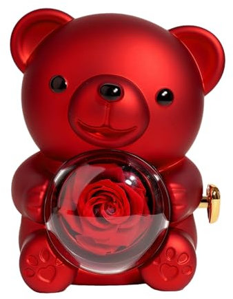 Shienfir Set regalo con rosa eterna con fiore conservato e scatola con collana a forma di cuore, per moglie, mamma, nonna, fidanzata, San Valentino, rosso