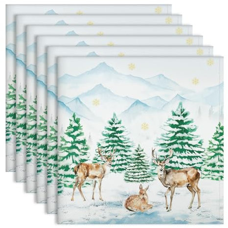 Arquiel Servietten Weihnachten Zeder REH 6er-Set, Stoffservietten 100% Baumwolle Weiches Hochwertige Wiederverwendbare Esstisch Servietten für Weihnachten Küche Haushalt Party(45×45cm)