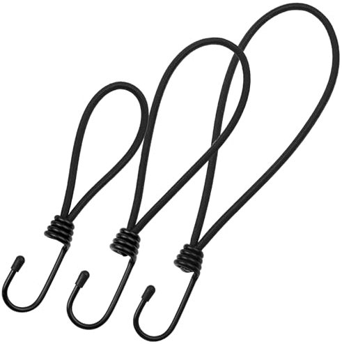 DRERIO Spanngummi mit Haken 24 Stück klein Expander mit Metall Haken 3 Größen kurz gepäckspanner, schwarz Belastbare Gummispanner mit Haken für Zelte, Plakate, im Freien, Camping(15cm 20cm 25cm)