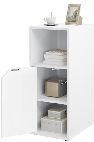 WOLTU Nachttisch schmal, Beistelltisch mit offenem Fach und Tür, Verstellbarer Ablage, 25x62x35 cm, Nachtschrank Bett, Nachtkästchen Nachtkommode modern, für Schlafzimmer, Weiß, NTS16ws
