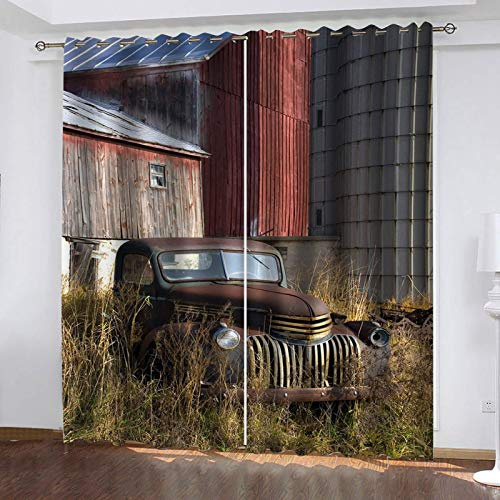 3D Nostalgie City Architecture Cars Verdunkelungsvorhänge, 140 x 100 cm, wärmeisolierendes Polyestermaterial, für den Innenbereich, Schlafzimmer, Vorhänge für völlige Dunkelheit