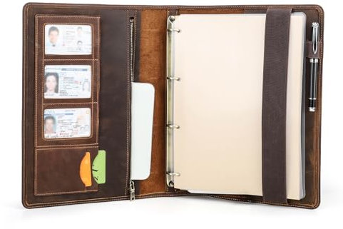 Hiram Étui multifonction en cuir pour ordinateur portable A4 avec pochette de rangement pour tablette 11