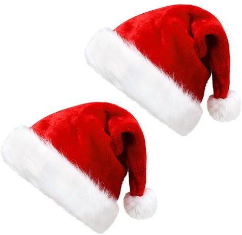 IFQKNUYL Weihnachtsmütze 2 Stück, Nikolausmütze Plüsch Rand für Unisex Bequemer Samt Doppelschicht Verdickte, Weihnachtsmützen für Weihnachten Neujahr und Partybedarf