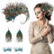 Pfau Kostüm Damen, Pfauenfedern Haarschmuck + Pfauenfedern Wimpern + Pfauenfeder Ohrringe, Pfau Kopfschmuck, Retro 20er Jahre Accessoires für Damen Karneval Fasching Halloween Mottoparty Cosplay