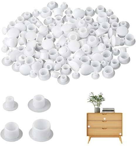 160 Pcs Plastic Screw Caps, White Screw Caps Plastic Screw Hole Plugs Drill Hole Cover Caps, 4 Sizes Screw Hole Covers Assorted for Nail Holes Partition Holes in Cabinets Furniture (5mm/6mm/8mm/10mm)