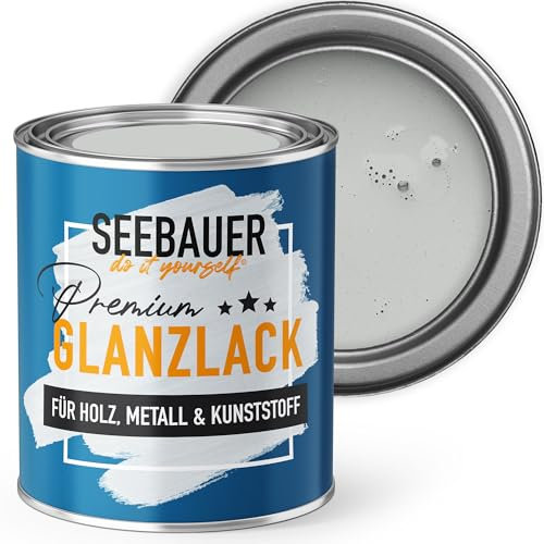 SEEBAUER diy Glanzlack Hellgrau 750ml für Innen & Außen (No. 222 Grey Stone) Möbelfarbe ohne Schleifen - Hybrid-Lack für Holz, Metall & Kunststoff - Holzlack, Möbellack hohe Deckkraft