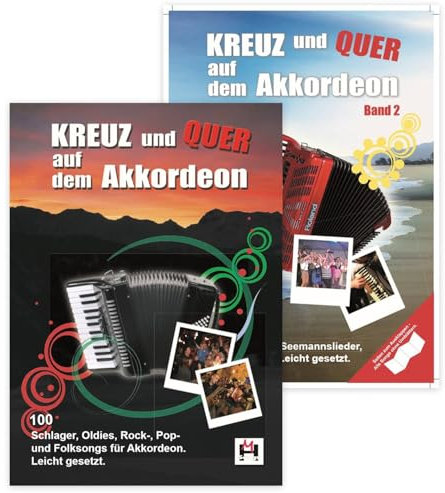 Kreuz und Quer auf dem Akkordeon Band 1 und Band 2 (BOE7744, BOE7864, 9783865438546, 9783865439666) + Soundman-Notenheft + 2 Notenbleistifte (Starterset)