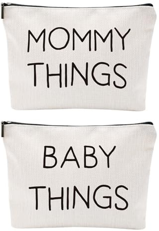 Mama and Baby Bag Set Canvas Pouch Set Keepsake for New Mothers Travel Toiletry Bag for Baby Stuff, Mother's Day Gifts, Set of 2, Mommy and Baby, Fashion