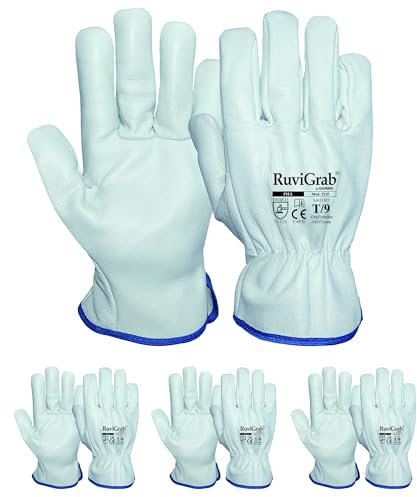 Ruvigrab - Gant de travail en cuir de vachette naturel pour jardinage, construction et chantier, industrie, gants en cuir