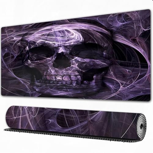 FEHWI Grand Tapis de Souris de Jeu avec Bords surpiqués et Dos antidérapant,sous-Main pour Clavier et Souris,Fond d'écran Effrayant avec Un crâne Violet,80×30 cm