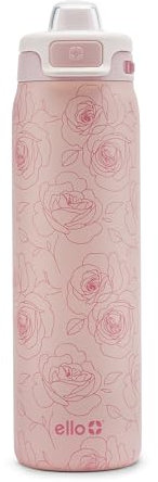 Ello Pop & Fill 22oz Stainless Steel Water Bottle with Quick Fill Technology, Double Walled and Vacuum Insulated Metal, Leak Proof Locking Lid, Sip and Chug, Reusable, BPA Free, Roses