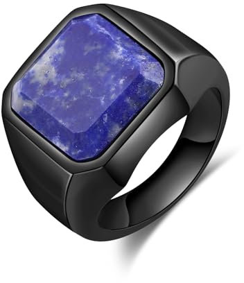 Skcess Herren Ringe Schwarz, Edelstahl Männer Ringe 22MM Breiter Siegelring Lapislazuli Ring Verlobungsring Schmuck Herren Größe 62 (19.7)