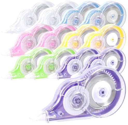 12 Stück Korrekturroller Maus, 5 mm x 12 m Korrekturmaus mit Schutzkappe Korrekturbänder Korrekturband Set Schreibwaren für Schüler Lehrer Büro Zuhause (6 Farben)