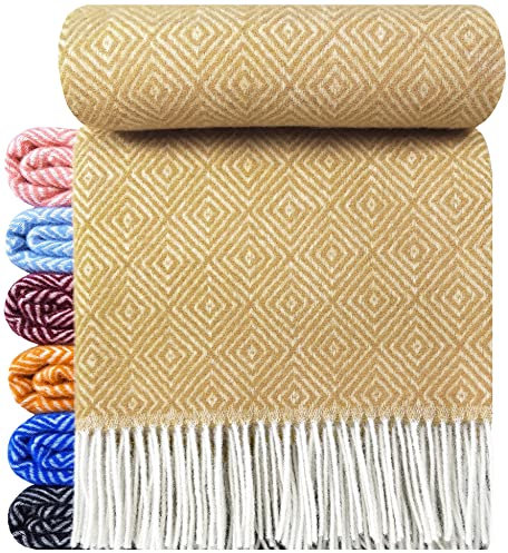 STTS International Wolldecke 100% Schurwolle Wohndecke 140 x 200 cm Tagesdecke Schurwolldecke Woll-Plaid Tirol in vielen Farben erhältlich (Gelb/Ocker (D-V))