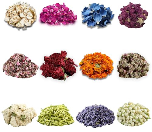 Hexenkräuter Set mit getrockneten Blumen – 12-teiliges Sortiment an Kräutern & Blüten, magische Kräuter für Zauber, Rituale, Kerzenmagie und heidnische Dekoration