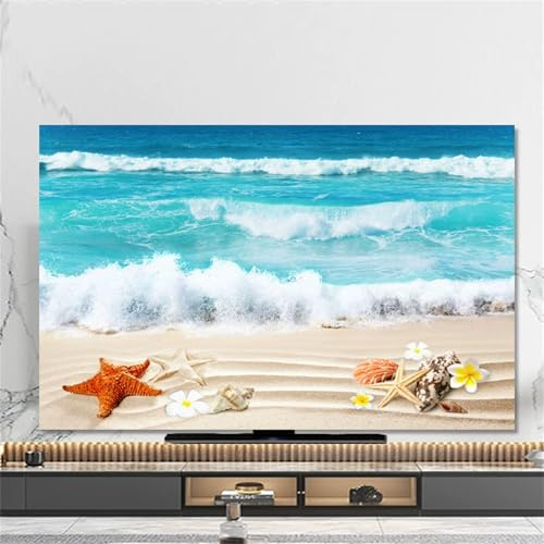 Hixingo TV Dust Cover Elastic, 3D Sandy Beach Pattern TV Cover Decorative Universal Soft Breathable Indoor Television Computer Protector Screen Protector 32-80inch (Plumeria,49-52inch)