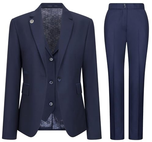 Women's Suit 3 Piece Plain Navy Blue Tailored Fit Business Formal Ladies Dress