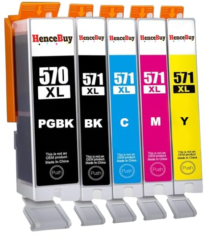 HenceBuy PGI-570 CLI-571 Druckerpatronen Kompatibel für Canon PGI 570XL CLI 571XL Patronen für PIXMA TS5050 MG5750 TS5055 MG6850 MG6852 TS5051 TS6050 MG5752 MG7750 MG6851 TS5053 TS8050 (5er-Pack)