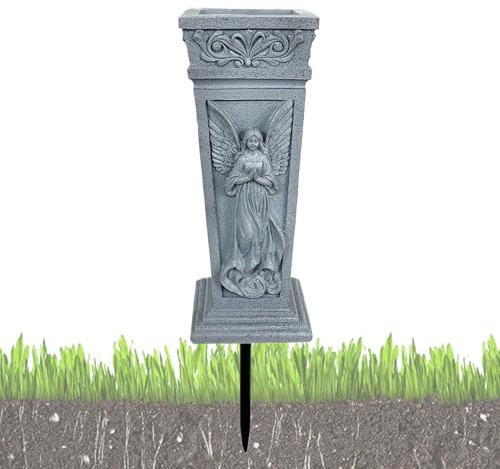 Friedhofsblumenvasen | Engel Figur Aus Harz Mit Erdspieß - Blumenhalter Für Den Friedhof,Für Mutter Vater Freunde Und Verwandte Für Die Grabstätte Auf Dem Friedhof Und Im