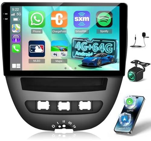 NHOPEEW 4+64G Android Autoradio für Peugeot 107 / Citroen C1 / Toyota Aygo 2004-2014 mit Wireless Carplay & Android Auto–10-Zoll-Bildschirm, unterstützt WiFi, GPS, Lenkradsteuerung + Rückfahrkamera