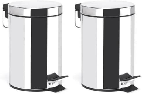 MSV - Poubelle Cosmétique Salle de Bain - Acier Inoxydable avec Seau Intérieur Amovible - Poubelle à Pédale Élégante - Compacte et Pratique - Miroir - 3L (Lot de 2)
