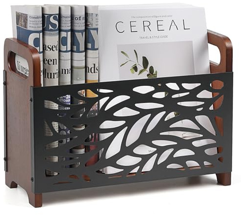 GHIAKQYT Zeitungsständer Holz modern Zeitschriftensammler, Magazinständer | Zeitungshalter Bücherregal Zeitschriftenhalter, Aufbewahrungskorb Magazinsammle für Büro Zuhause, 33x24x13cm
