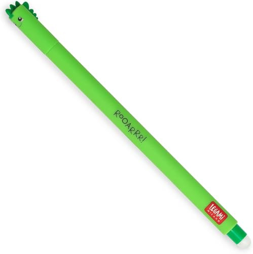 LEGAMI - Radierbarer Gelschreiber, Kugelschreiber zum Entfernen der Tinte ohne das Blatt zu verbrauchen, Wärmeempfindliche grüne Tinte, 0,7 mm Spitzendurchmesser, Dino Thema