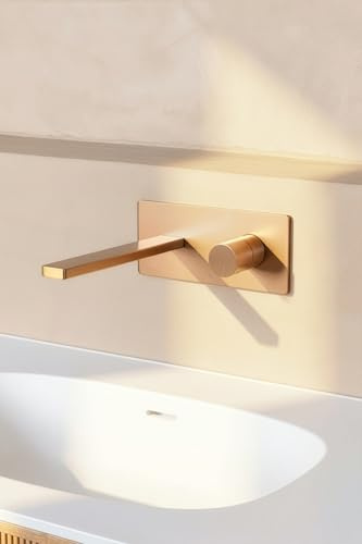 Mitigeur de lavabo encastré corps en inox MILTON cartouche céramique Ø35 cuivre brossé BASS aérateur économie d'eau 5L/min | boitier mitigeur encastré profondeur ajustable | plaque de finition