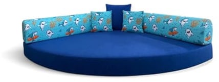 fitalia Kuschelecke Hai mit Surfbrett, blau bunt, 140x140cm, Made in Germany!