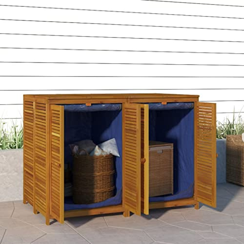 Ziaphsol Coffre de jardin en bois d'acacia massif 140 x 87 x 104 cm avec finition huilée, 2 sacs intérieurs, doubles portes, coffre de rangement verrouillable pour balcon, terrasse en extérieur