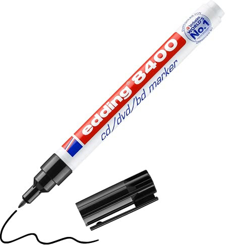 edding 8400 CD/DVD/BD Marker - schwarz - 1 Stift - Rundspitze 0,5-1 mm - für die dauerhafte Beschriftung von CDs, DVDs und Blu-ray Discs