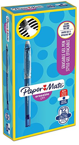 Paper Mate Erasable Gel Pen, Fine 0.5 mm Tip - Blue, Box of 12