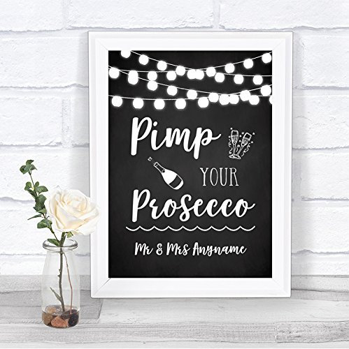 Chalk Style Black & White Lights Pimp Your Prosecco Personalised Wedding Sign Print
