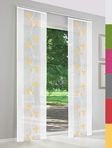 Schiebegardinen nach Maß, Straßburg, hochqualitative Wertarbeit, Maßanfertigung, Schiebevorhang, Raumteiler, Flächenvorhang, halbtransparent, inkl. Laufwagen (150cm Höhe x 60cm Breite/Gelb)