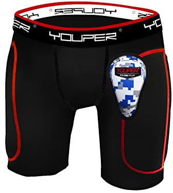 Youper Jungen Jugendliche Gepolsterte Sliding Shorts mit weichem schützenden Sportcup für Baseball, Fußball, Lacrosse, Feldhockey, MMA, schwarz, Small