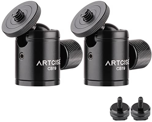 Mini Ball Head ARTCISE CB19 CNC Tripod Ball Head with Removable 1/4 Hot Shoe Adapter, 360 Rotating Panoramic Ball Camera Mount for Smart Phone/DLSR Camera/Flash Light, Max Load 6.61lb/3kg (Pack of 2)
