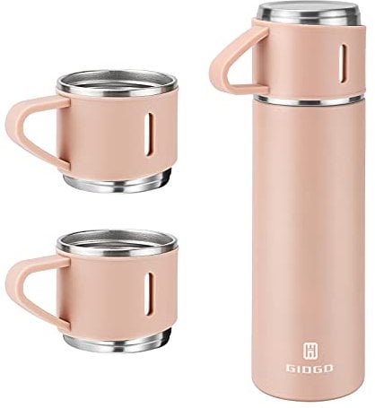 Vacuum Insulated Flask 500ml/16.9oz Stainless Steel Thermo Bottle with Cup for Coffee Water Hot and Cold Drink Flasks.(Pink,Set)
