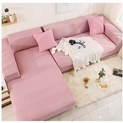 Daesar Sofaüberwurf Ecksofa 190-230 Polyester, Überzug für Sofa Elastisch 3 Sitzer Rosa Sofabezug L Form 2er Set Eckcouch