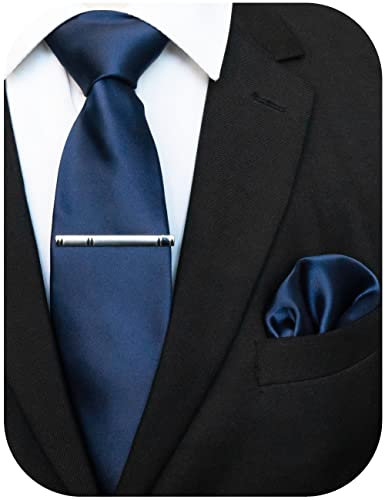 JEMYGINS Klassisch Formal Elegant Herren Seidenkrawatte Set-Krawatte & Einstecktuch Sets Marine 2