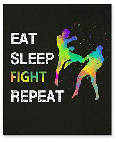 Poster mit Zitat Eat Sleep Fight Repeat, ungerahmt, 28,9 x 35,6 cm, Weihnachts- und Geburtstagsgeschenk für MMA-Kämpfer, Trainer-Wertschätzung und Fan. Schlafzimmer, Spind, Schlafsaal-Dekoration