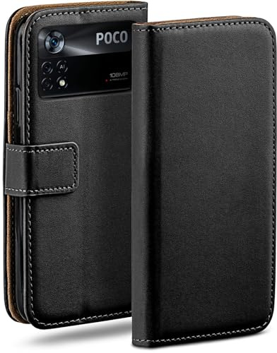 moex für Poco X4 Pro 5G Hülle mit Kartenfach, Handyhülle klappbar 360 Grad Schutzhülle, PU Leder Handytasche Poco X4 Pro 5G Klapphülle Flip Case, Schwarz