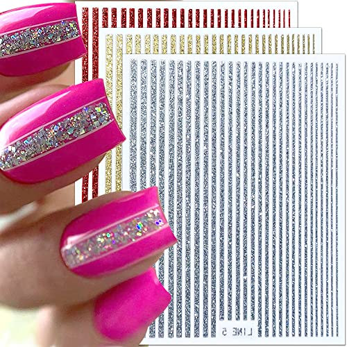 6 Farben Glitzer Linien Nagelaufkleber Selbstklebend Nagelsticker 3D Holographische Nagelkunst Aufkleber Metall Streifen Nagel Aufkleber Geometrisch Linie Nail Art Dekoration Nail Sticker Nagelzubehör