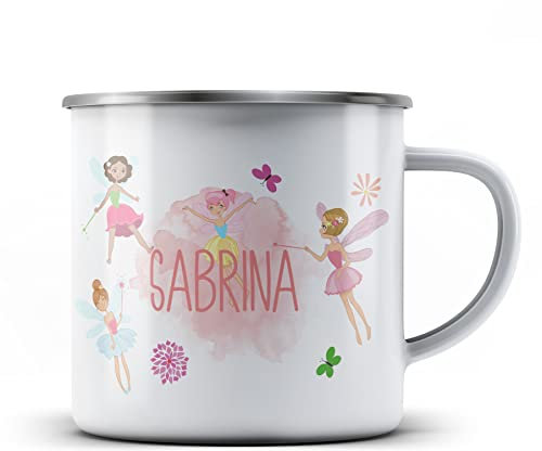 Ma2ca® Zauberfee Feen Fee Kindertasse Emaille personalisiert mit Namen Emailletasse Tasse Emaillebecher Kindertasse Becher