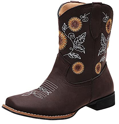 Kobilee Stivali Texani Donna Frange Western Stivaletti Biker Alto Stivali Cowboy Invernali Vintage Stivali Texani Pelle con Tacco Stivali Alti Stivali Equitazione Camoscio Anfibi