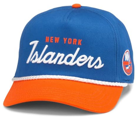AMERICAN NEEDLE NHL National Hockey League Team Roscoe verstellbare Baseballmütze, New York Islanders (Königsblau/Orange), Einheitsgr��e